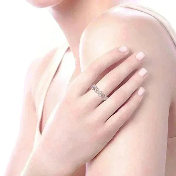 Beautiful 14k Rose Gold Over Silver White Sapphire Ivy Band - Picture 3 of 5